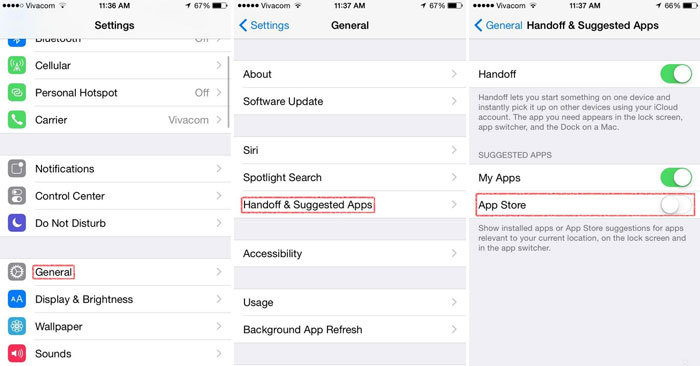 disable app suggestions ios 8