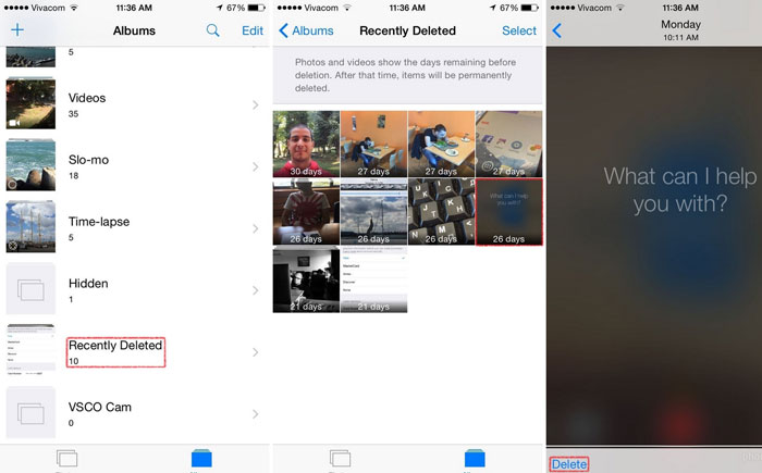 recently deleted picture gallery ios 8