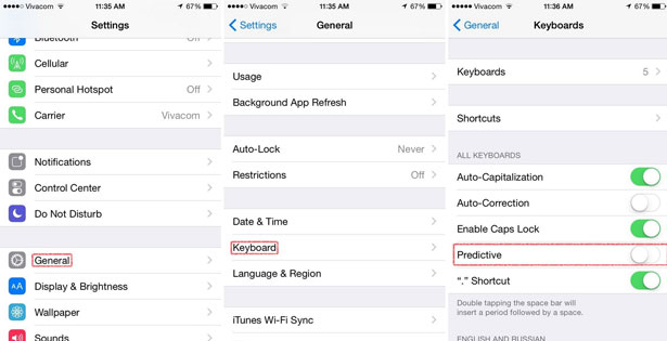 turn off next word predictions ios 8