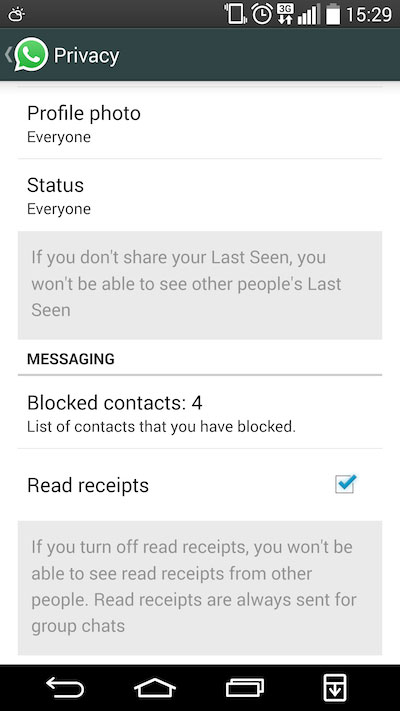 disable read receipts blue ticks whatsapp