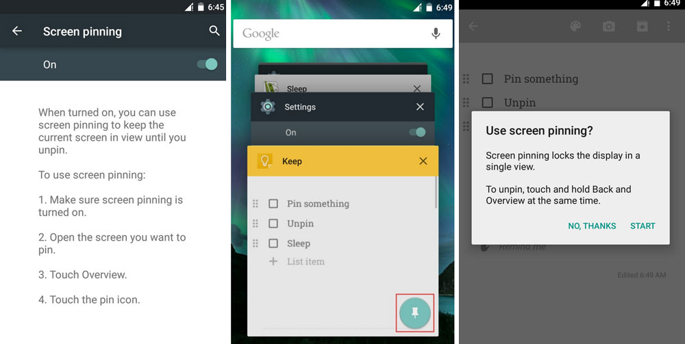 screen pin unpin android 5.0 lollipop