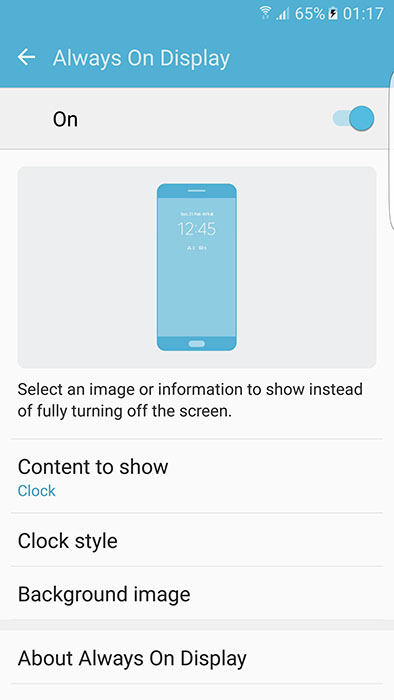 galaxy s7 always on display enable