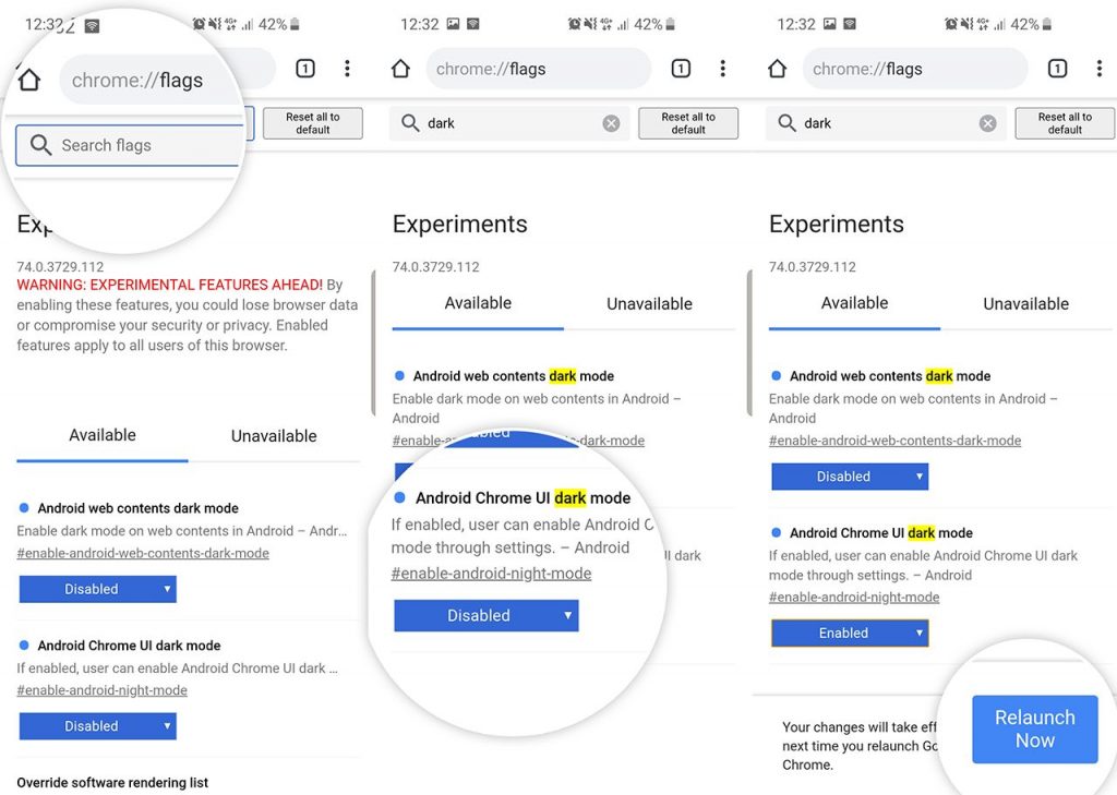 google chrome dark theme flags