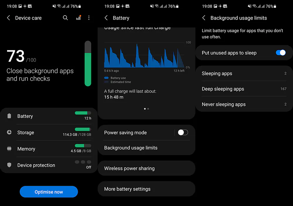 deep sleep apps Galaxy M52 5G